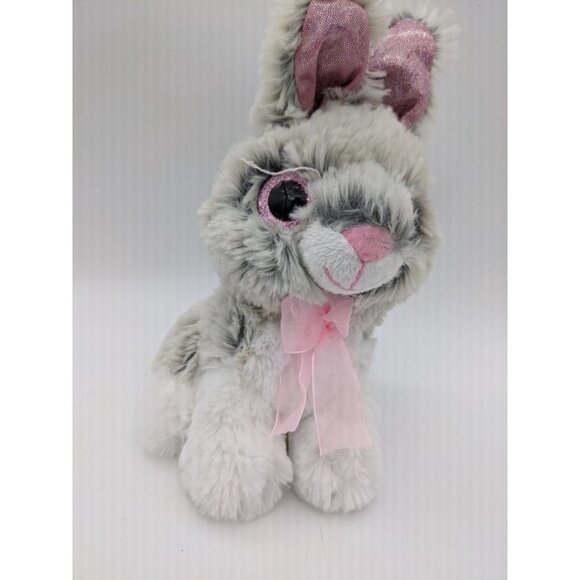 Tom's toy bunny rabbit plush toy stuffed animal glitter ears eyes gray white 8" - Picture 7 of 10